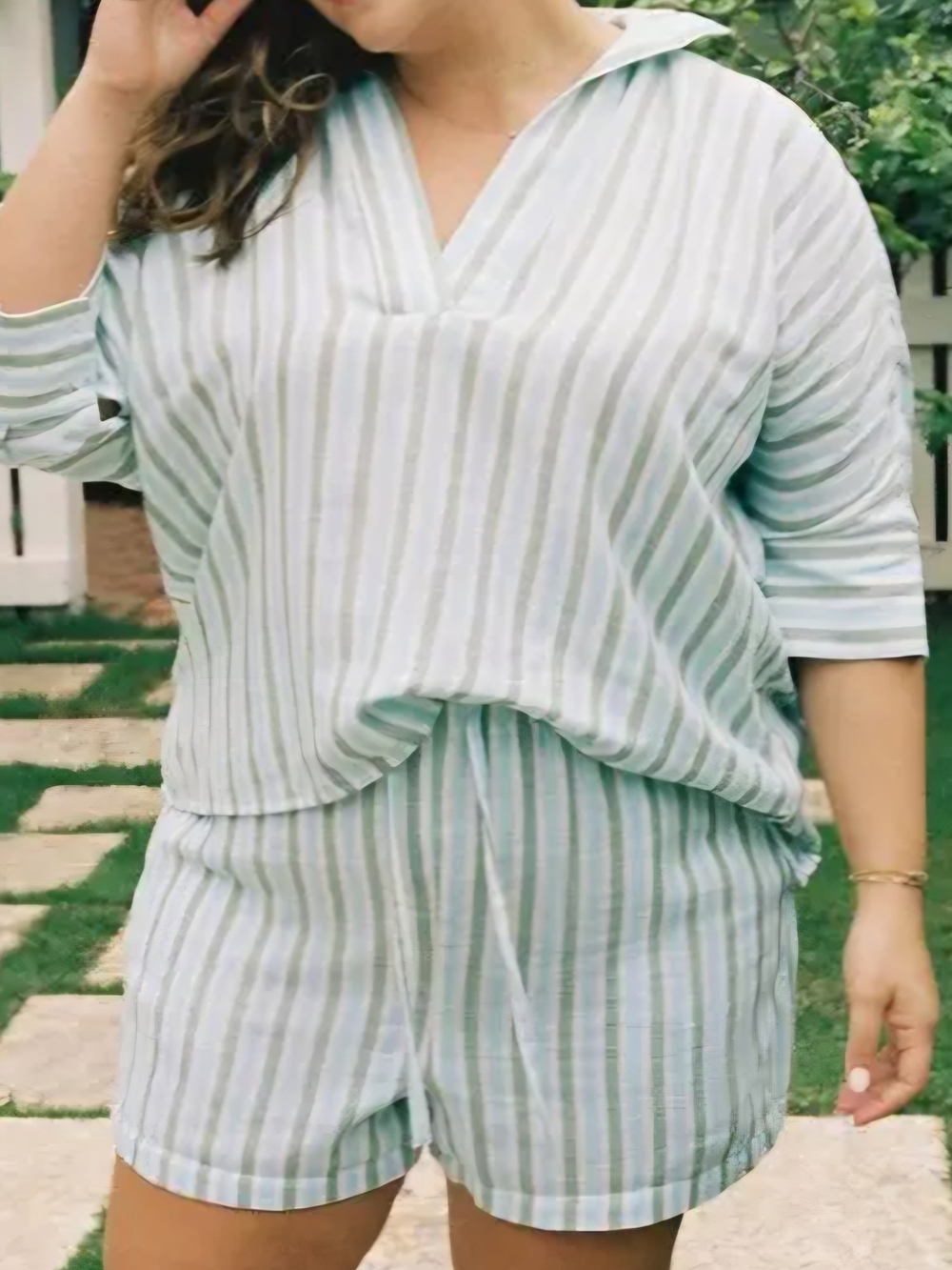 Torrid Belle Isle NWT 2-Piece Set Double Gauze Green Striped Tunic & Shorts 2/2X